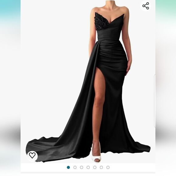 Strapless Mermaid Gown Sweetheart Beaded Prom Dresses Long Slit Sequin Formal E. - Picture 1 of 16